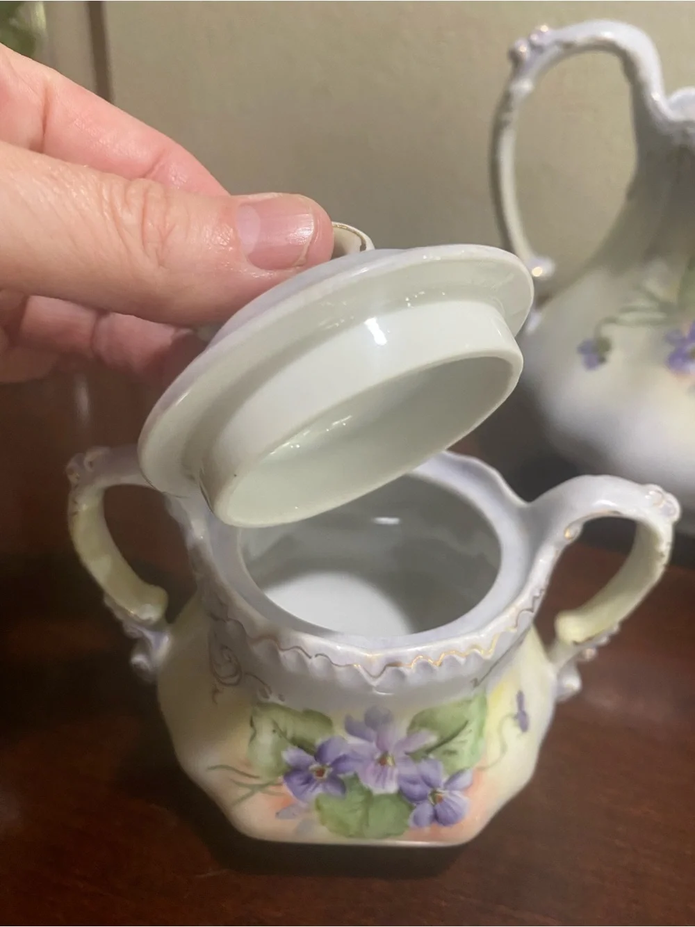 Vintage, Victorian Cottage core, Hand Painted Porcelain, 3 Piece Tea Serving Set